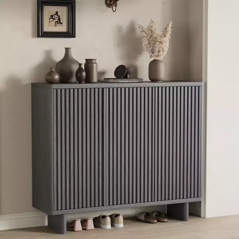 Shoe Cabinet with Fluted Door, 5-Tier Storage with 4 Adjustable Shelves, Rustic Entryway Shoe Bench for Hallway