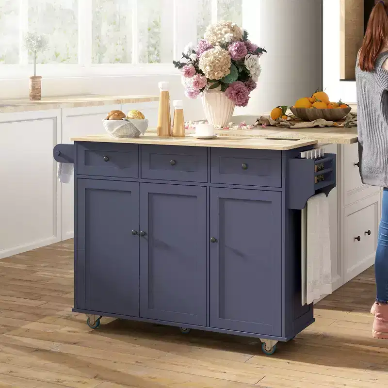 Rolling Kitchen Island with Charging Station & Drop Leaf – 53