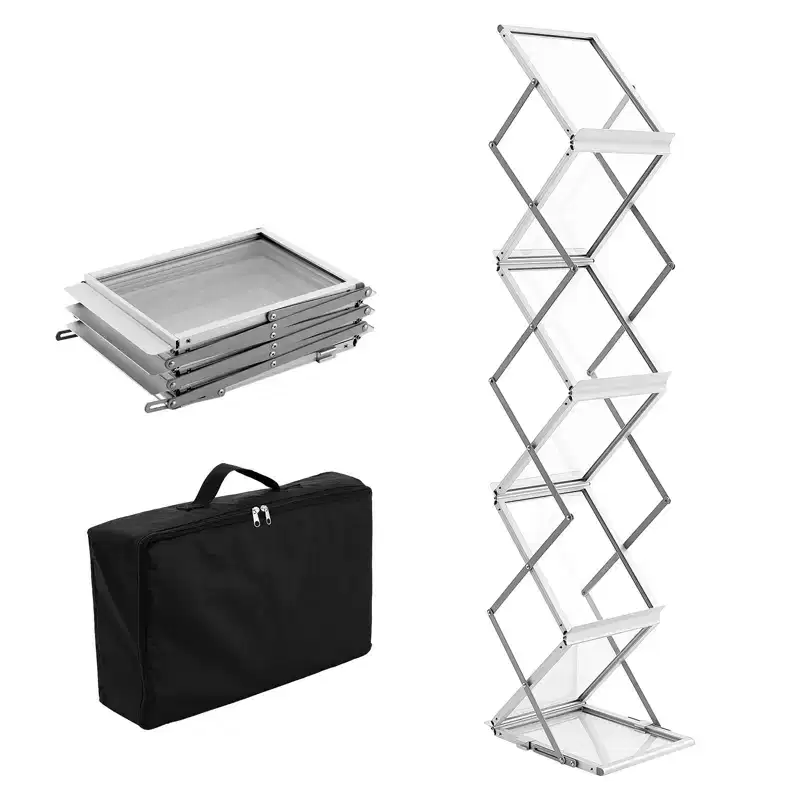 Foldable Magazine Display Rack, 6 Pockets Pop-Up Brochure Display Stand, Double-Sided Display Catalog Literature Holder Stand, Silver