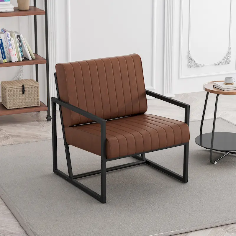 PU Leather Armchair with Padded Backrest