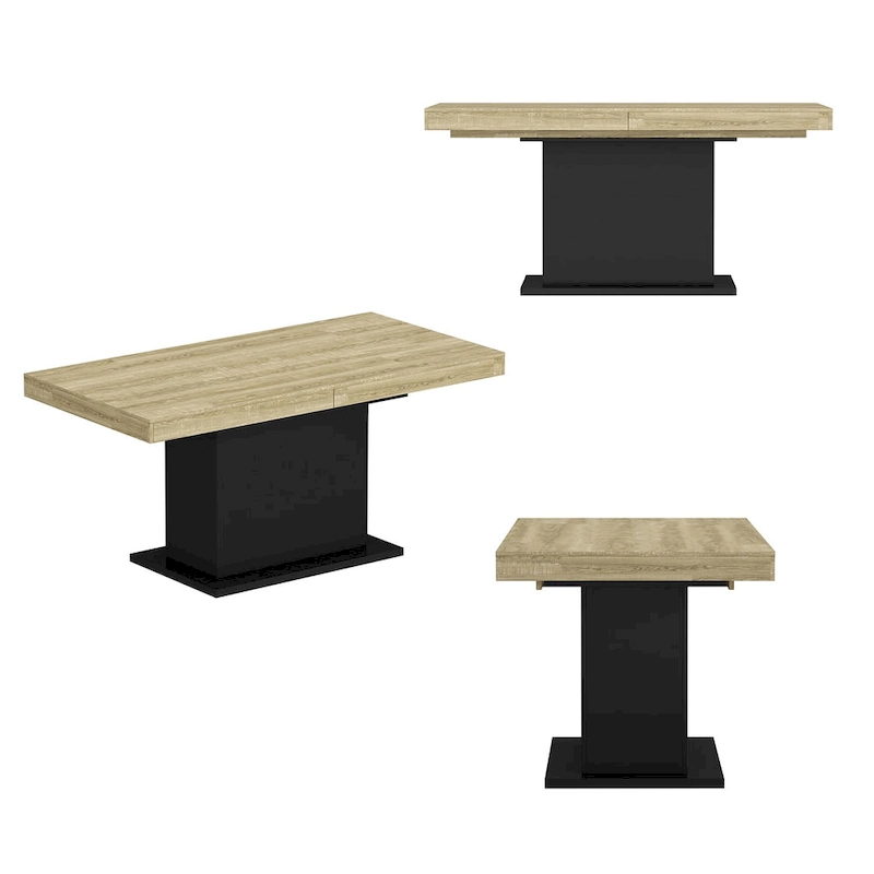 Extendable Dining Room Table Wood Finish Top Computer(Black/White)