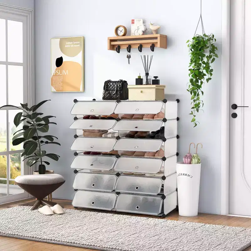 Costway Shoe Rack 12-Cube DIY Plastic Shoe Cabinet Multi Use Modular Closet Shelf White
