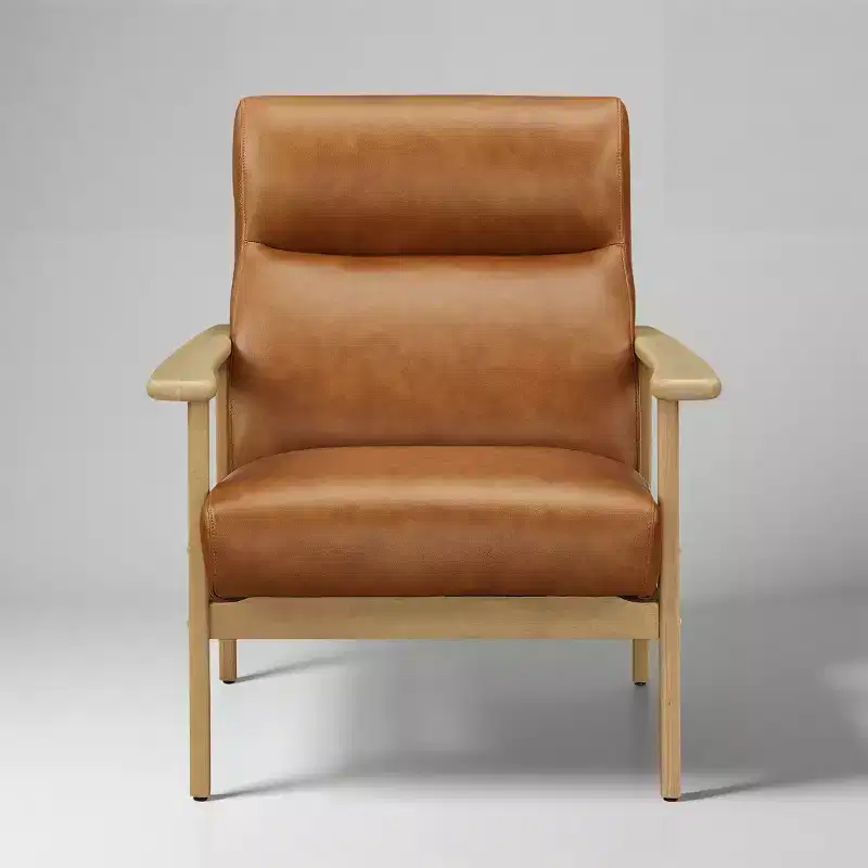 Art Leon Genuine Leather and Solid Wood Accent Chair