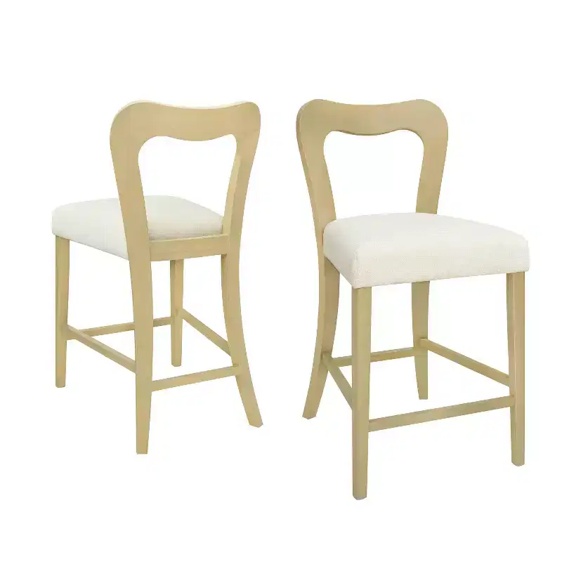 Christopher Knight Home Set of 2 Alice Rubberwood Upholstered with Curved Open Back Counter Height Barstools Beige/Light Ash