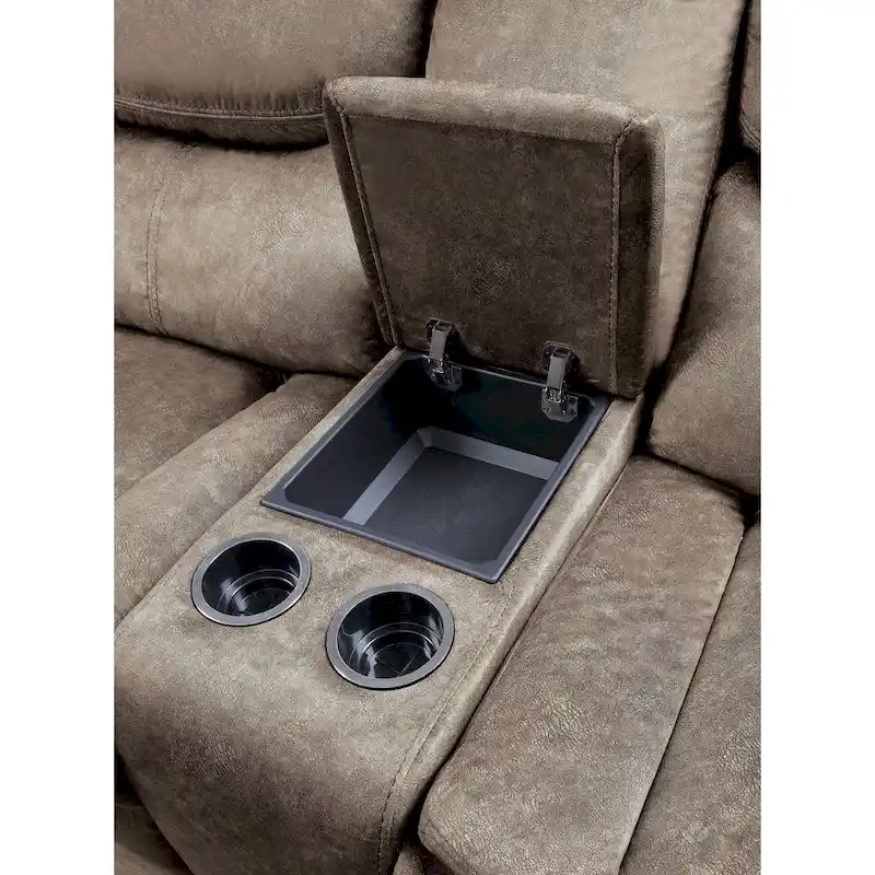 Joe 79 Inch Manual Dual Glider Recliner Loveseat, Console, Brown Microfiber