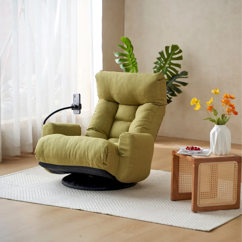 Upholstered 360 Swivel Manual Leisure Recliner with Mobile Phone Holder, Adjustable Headrest and Backrest