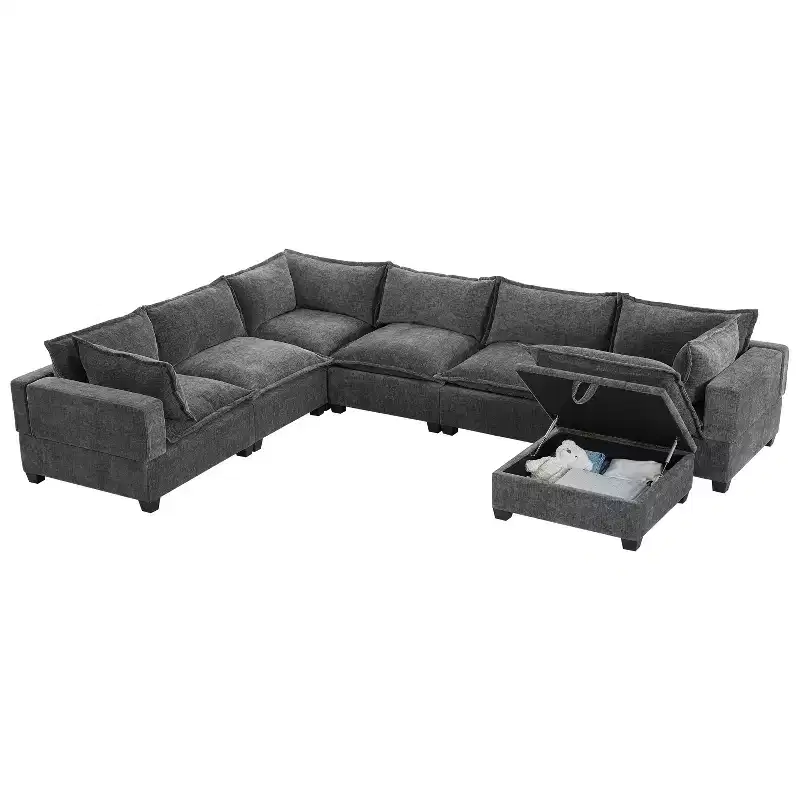 Polibi 7-Seat Oversized U-Shaped Modular Sectional Sofa with Storage Ottoman