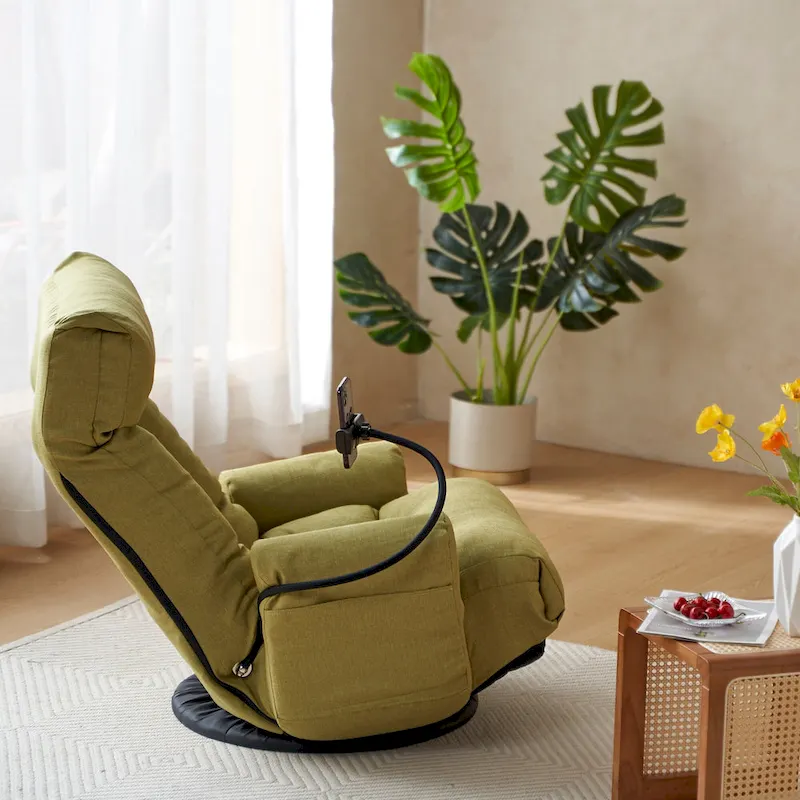 Upholstered 360 Swivel Manual Leisure Recliner with Mobile Phone Holder, Adjustable Headrest and Backrest