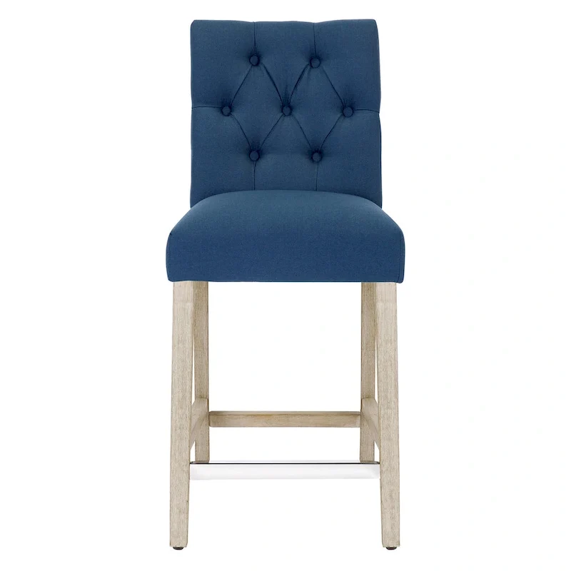 Classic Button Tufted Counter Stool with Antique Gray Legs - 24 Inch Seat Height