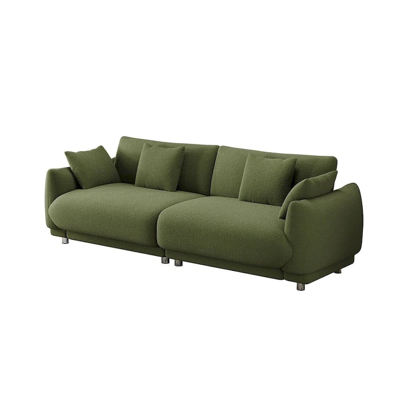 86.6 Modern Teddy Velvet Triple Sofa with 4 Pillows and Metal Legs