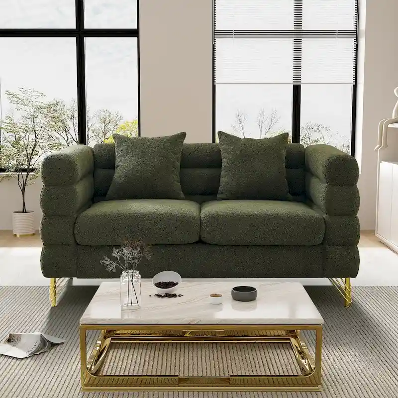 Ouyessir Teddy Fabric Modern Sectional Sofa Sets L-Shape/2/3/4 Seater Sofa Couch with Pillows