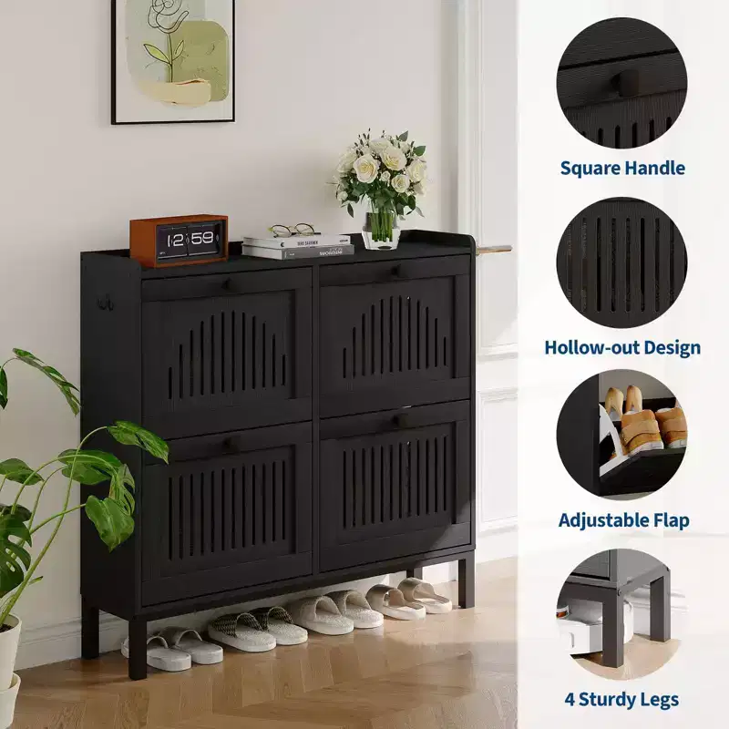 41.3 Shoe Cabinet with 4 Flip-Drawers, Wooden Entryway Storage Organizer with Adjustable Shelf, Hidden Shoe Rack for Hallway & Living Room