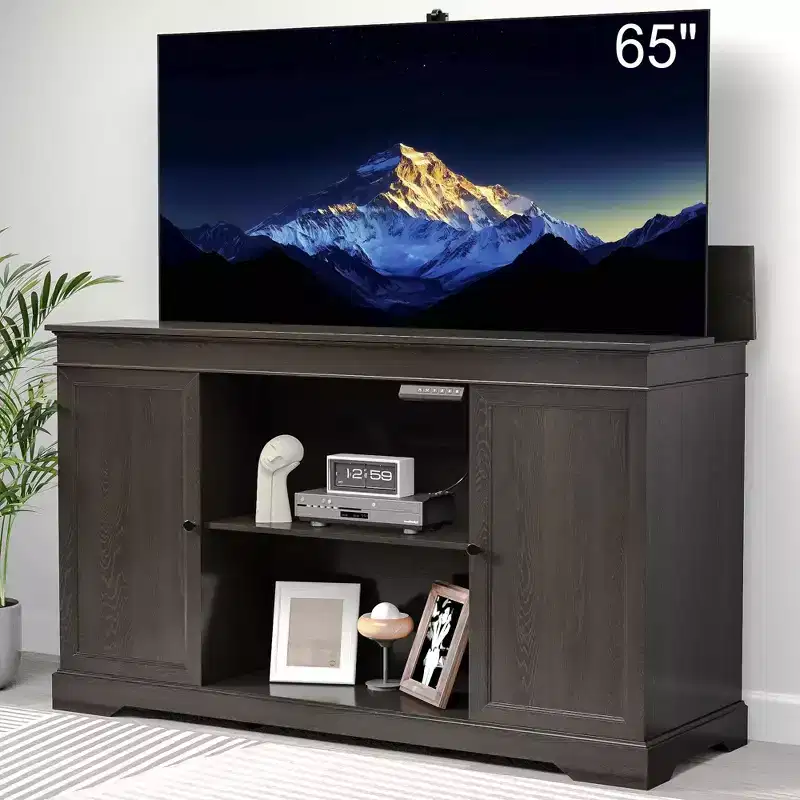 GDLF TV Lift Cabinet, Hidden Motorized Television Lift Cabinet for 55-65 TVs with Storage and Remote Control, Modern Walnut