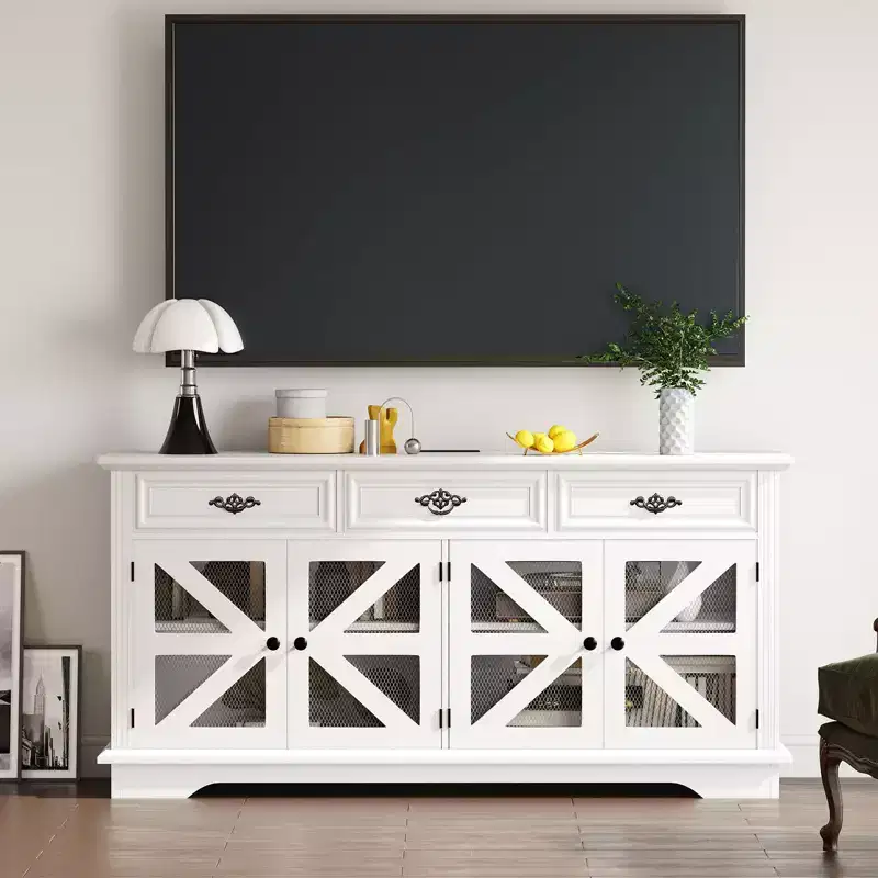 70 Sideboard Buffet Cabinet, Kitchen Pantry Storage Cabinet with 3 Drawers, Wooden Coffee Bar Cabinet, Entryway Console Table for Dining Living Room