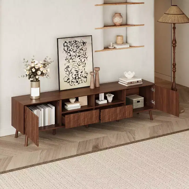 Storage TV Stand for TVs up to 85, TV Console Media Console TV Cabinet Media Entertainment Center with Press-to-open Door, Walnut