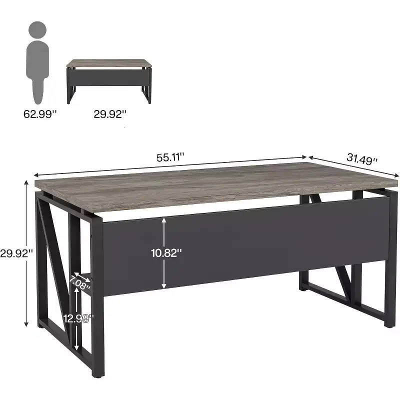 Lantine 55-Inch Computer Desk with Bottom Storage Shelf, Home Office Writing Table for Workstation, Dark Oak, Steel Legs