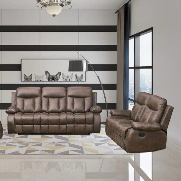 Vanity Art Brown Microfiber 2-Piece Reclining Loveseat with One Motion Sofa One Motion Loveseat Living Room Set - N/A