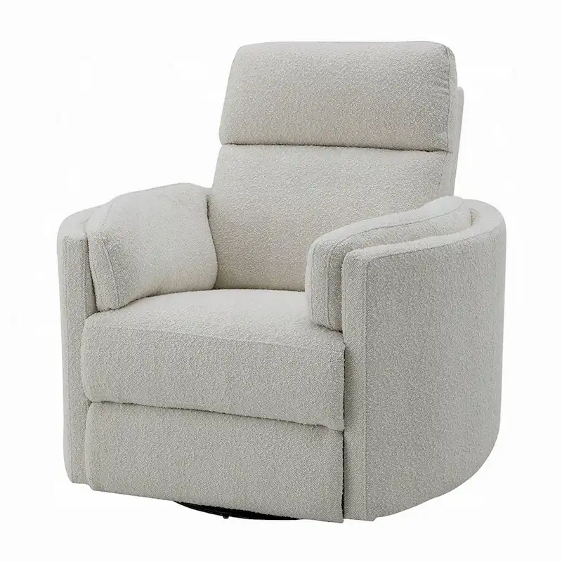 Swivel Glider Recliner Chair with Beige Boucle Upholstery and Pocket Coil Seat
