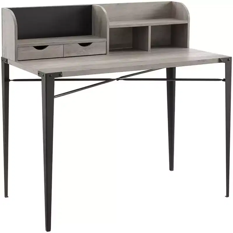 Walker Edison Furniture Company Industrial Secretary Desk with Hutch, Grey Wash, 42in