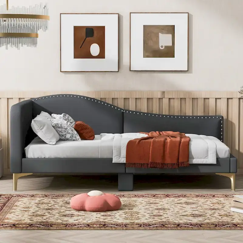 Upholstered Daybed with Headboard and Guardrail