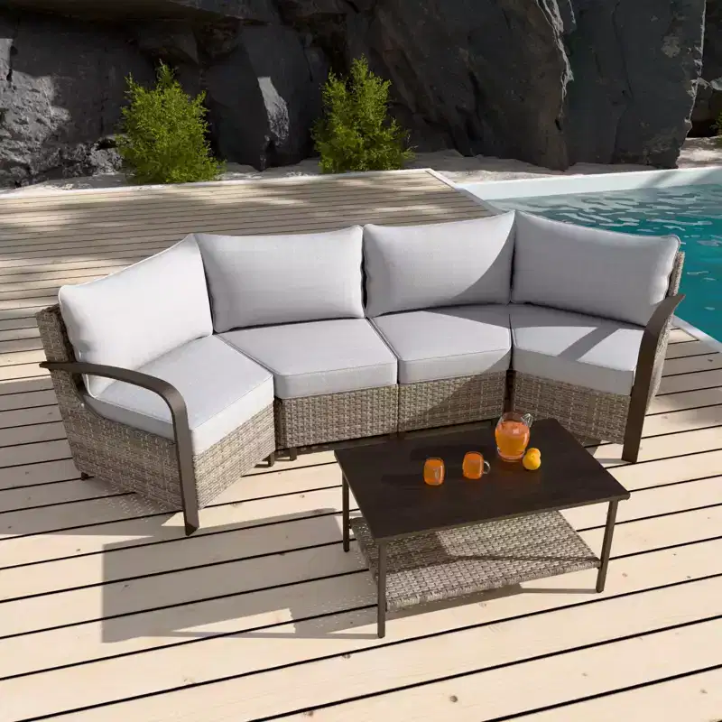 EAGLE PEAK Coastal Vista Outdoor Patio Furniture Set, Half-Moon Curved Wicker Patio Conversation Set withCoffee Table