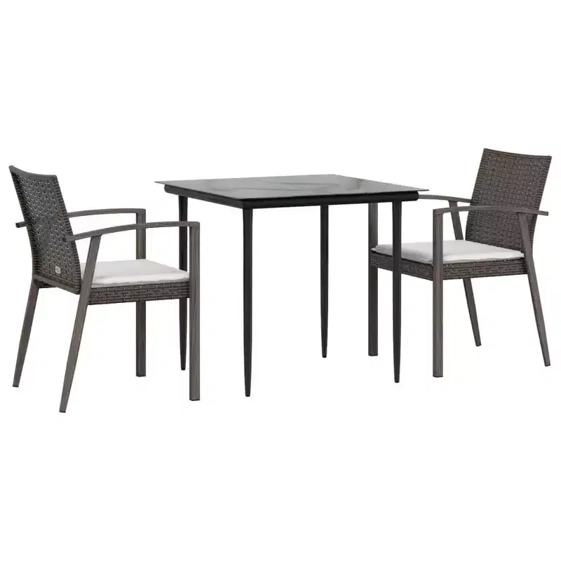 vidaXL Patio Dining Set Table and Chair with Cushions Poly Rattan and Steel