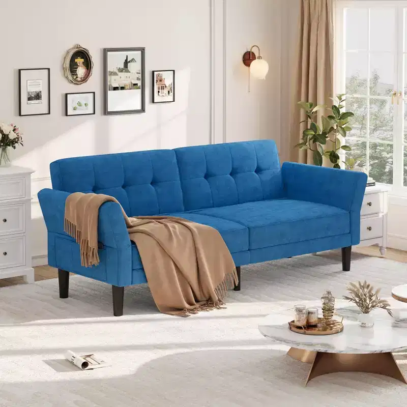 89 Inch Futon Sofa Bed with Adjustable Backrest and Armrests, Convertible Sleeper Couch for Living Room, Bedroom, and Apartments