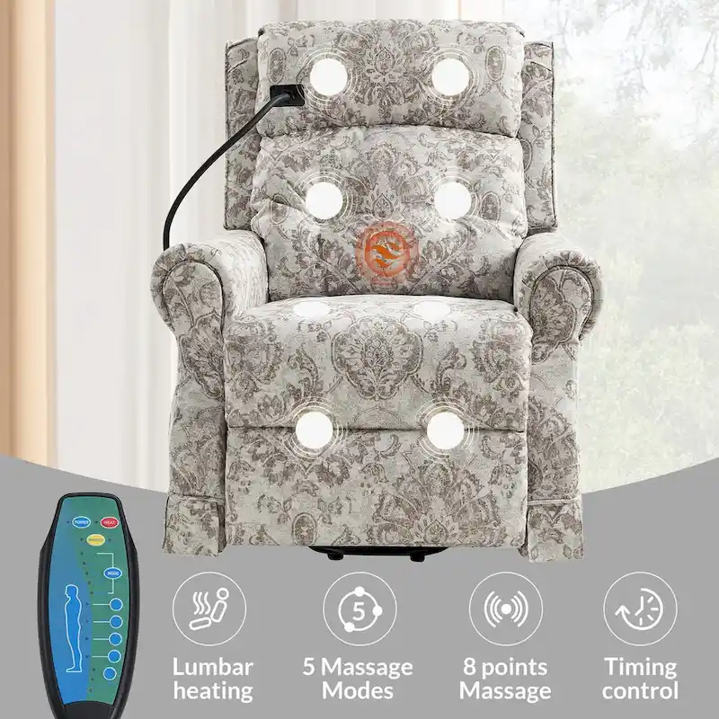 Billy Traditional Lift Assist Power Recliner With Massage Heat And Manual Headrest by HULALA HOME