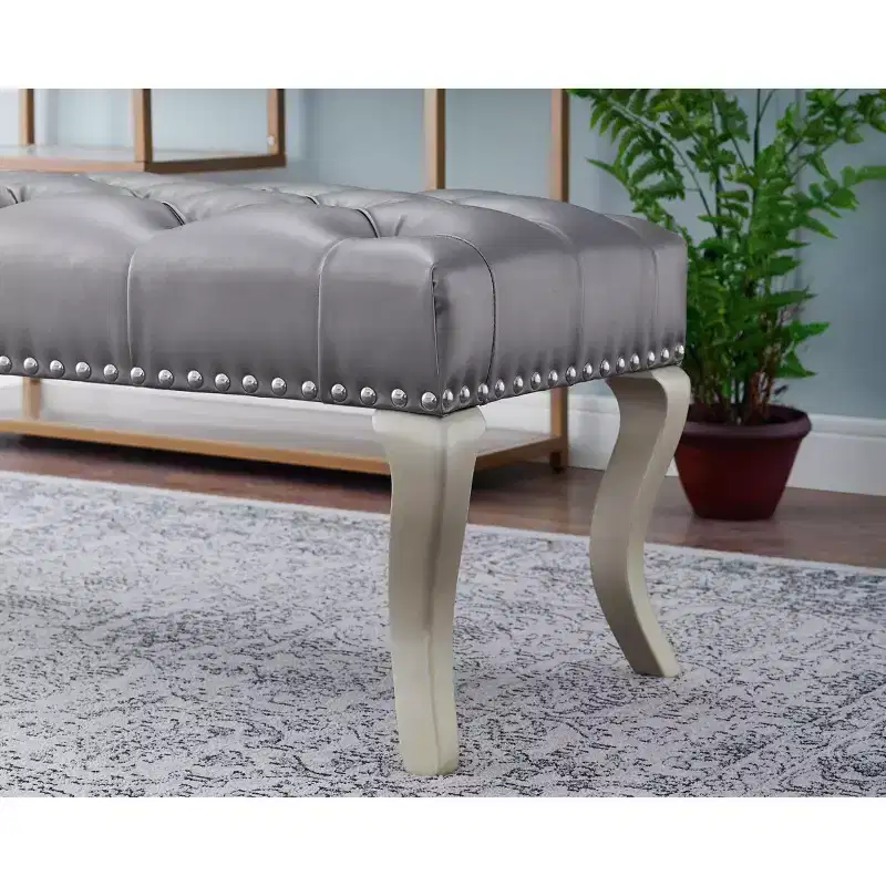 Tufted Faux Leather Upholstered Bench with Nailhead Trim, 48