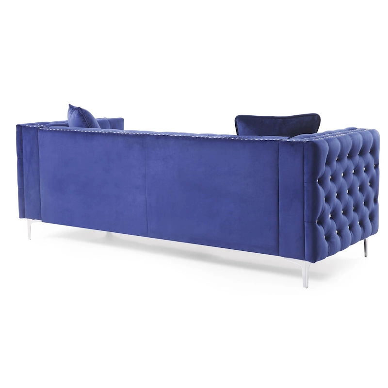 Paige 86 in. Tufted Velvet 3-Seater Sofa with 2-Throw Pillow - 86L x 34W x 30H