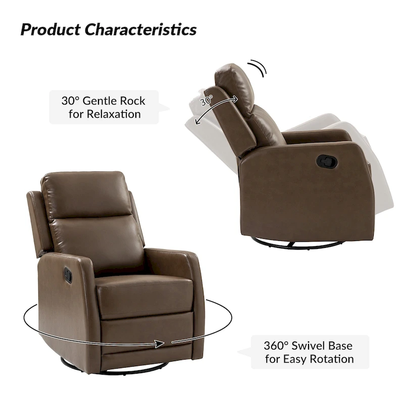 Esteban Modern Faux Leather Manual Rocking Swivel Recliner with Wingback