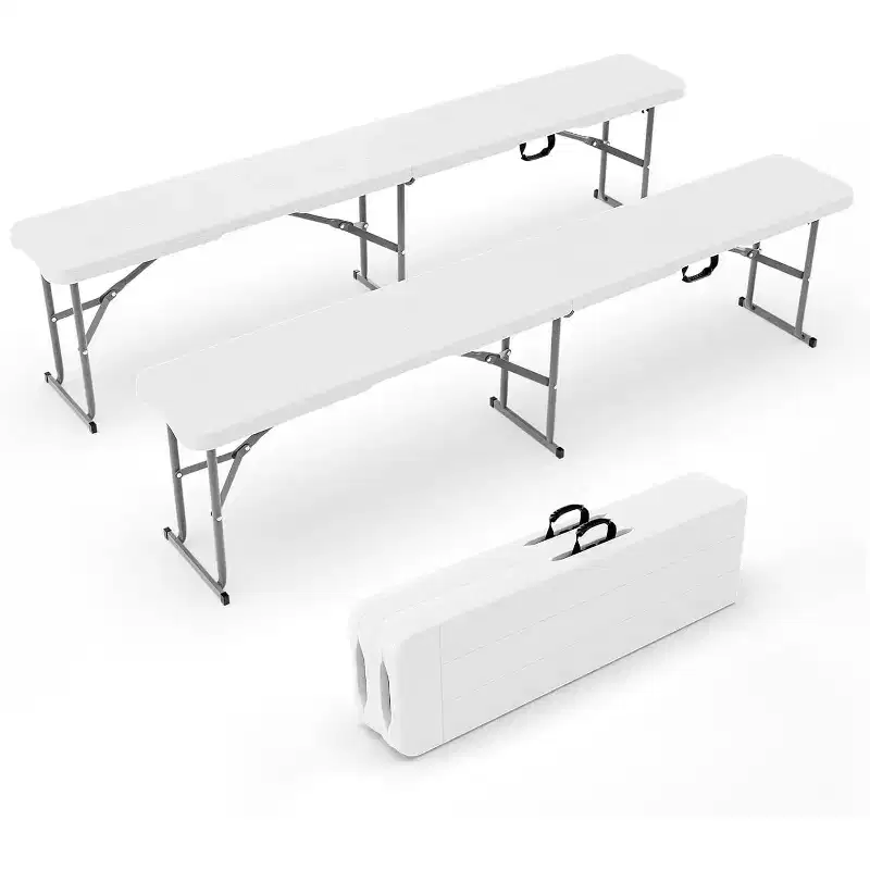 VINGLI 6 feet Plastic Folding Bench,Portable in/Outdoor Picnic Party Camping Dining Seat, Garden Soccer , Smooth HDPE Tabletop, 2 Pack, White