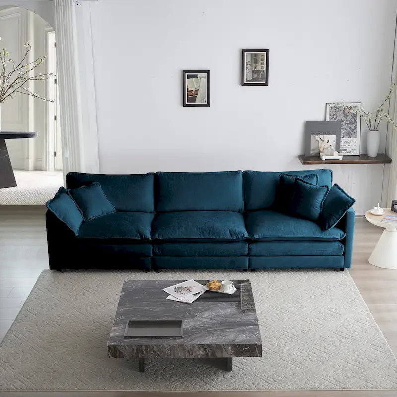 Sofa Set of 3, 1+1+3 Seats Living Room Sofa Set, Accent Chair, Loveseat, and Three-Seat Sofa Modern Style Round Arms 3 Piece Sof