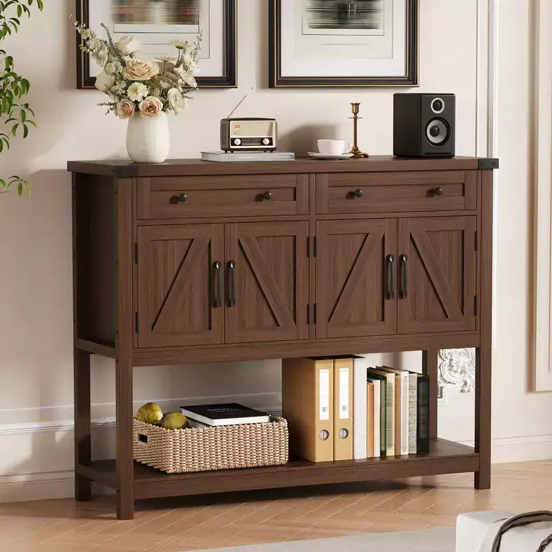 MDF Farmhouse Console Table with 4 Doors and 2 Drawers 47.2