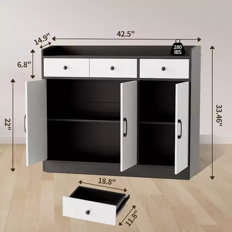 42.5 Sideboard Buffet Cabinet, Modern Coffee Bar Buffet Table, Wooden Kitchen Storage Cabinet with Adjustable Shelf, for Living Room, Entryway