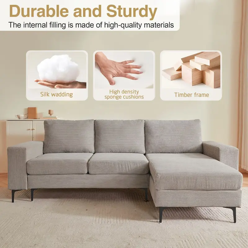 HOOOWOOO L-Shaped Upholstered Sofa Couch with Metal Legs