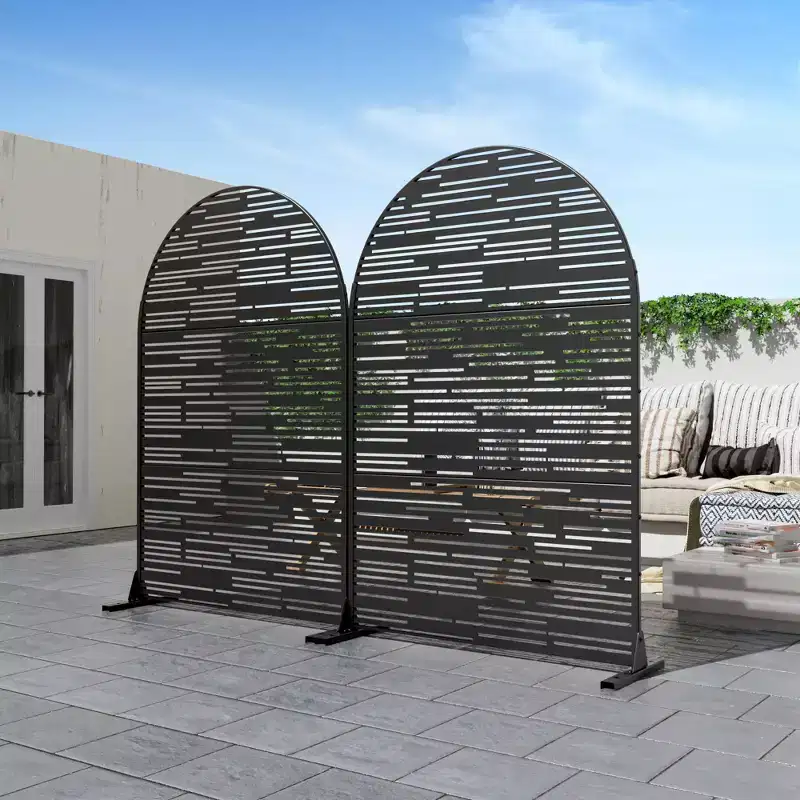Black Arched Galvanized Steel Privacy Screen Panel 71.37x46.8