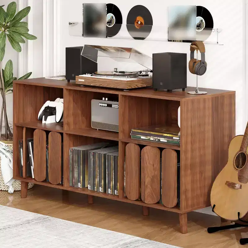 55 Large Record Player Stand, Vinyl Record Storage Cabinet,Modern Turntable Stand with Wood Legs,Record Player Table for Bedroom Living Room Office