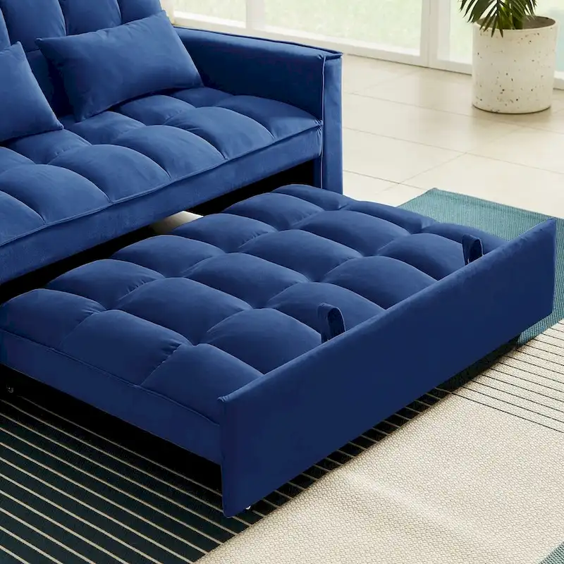 Velvet Convertible Loveseat Sleeper Sofa Couch with 2 Pillows