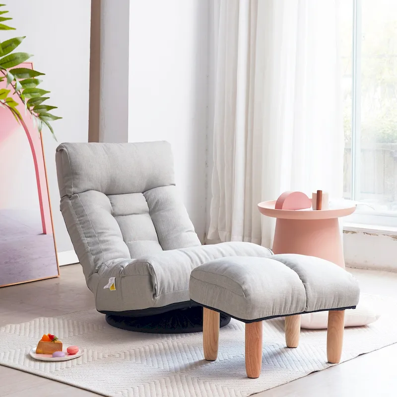 Upholstered Armless Recliner Set with Ottoman and Adjustable Headrest