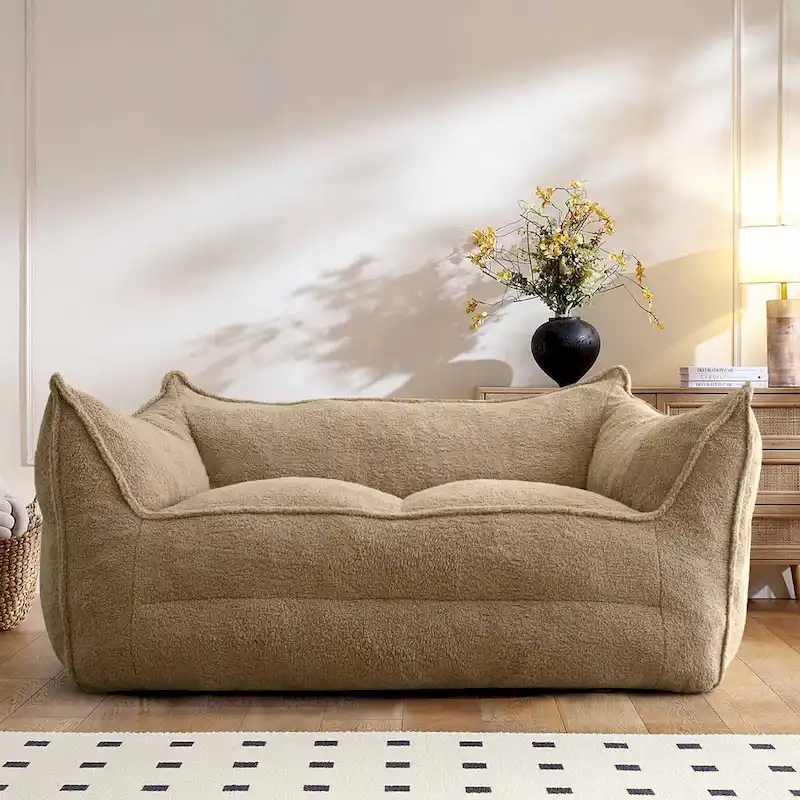 2 Seater Bean Bag Sofa Loveseat Teddy Faux Fabric Fabric Lazy Sofa Bean Bag Chair