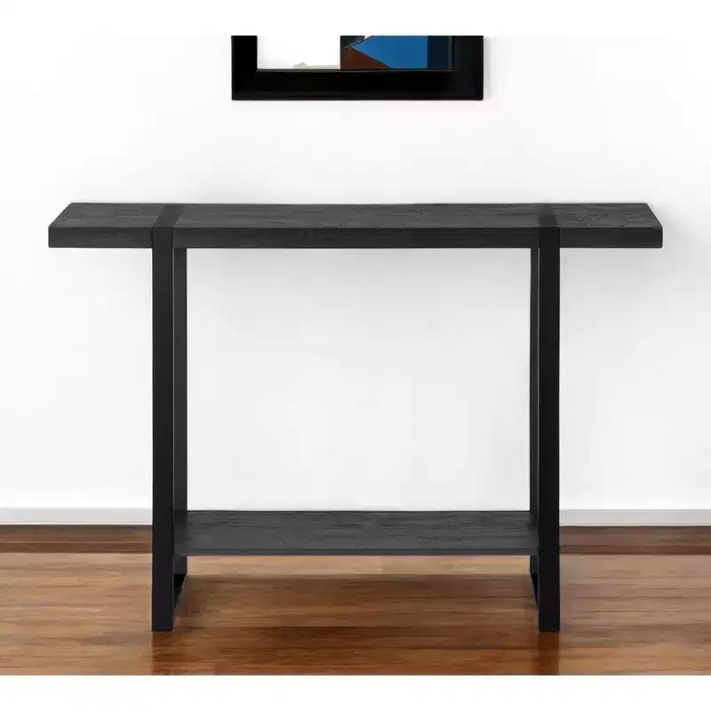 HomeRoots 47 Black Wood and Metal Distressed Sled Console Table With Shelf