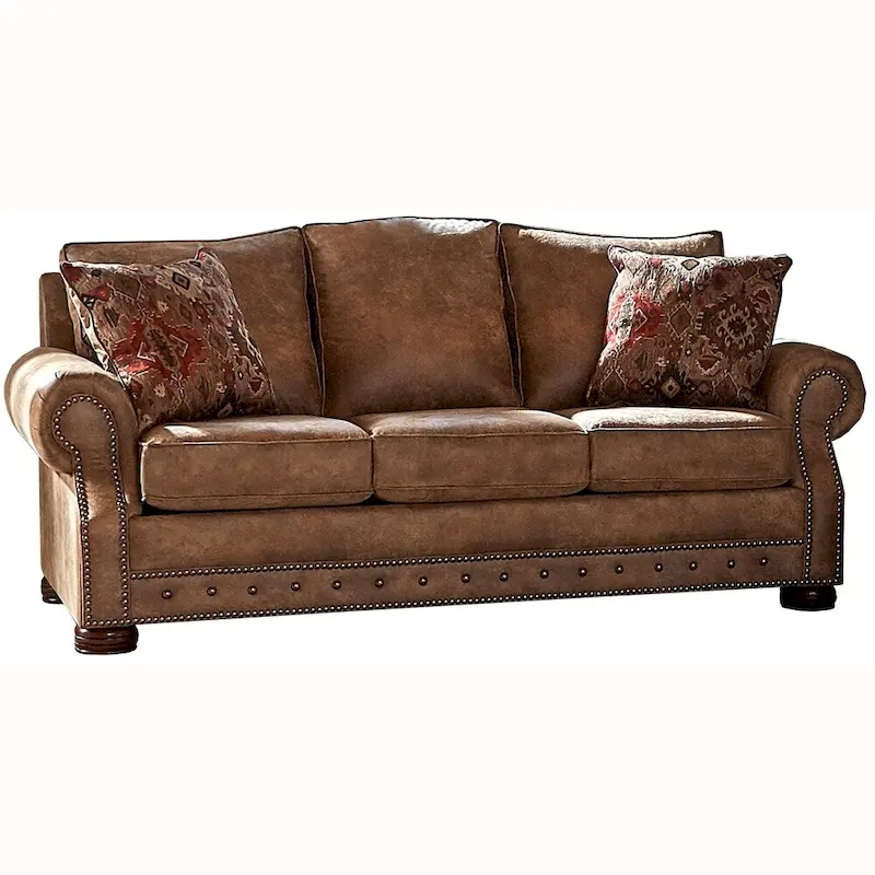 Made in USA Rancho Rustic Brown Buckskin Fabric Sofa Bed and Loveseat - 37 x 86 x 40