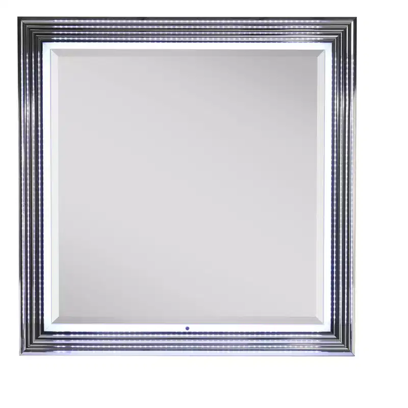 HomeRoots 42 Silver And White Wood Square Lighted Dresser Mount Framed Mirror