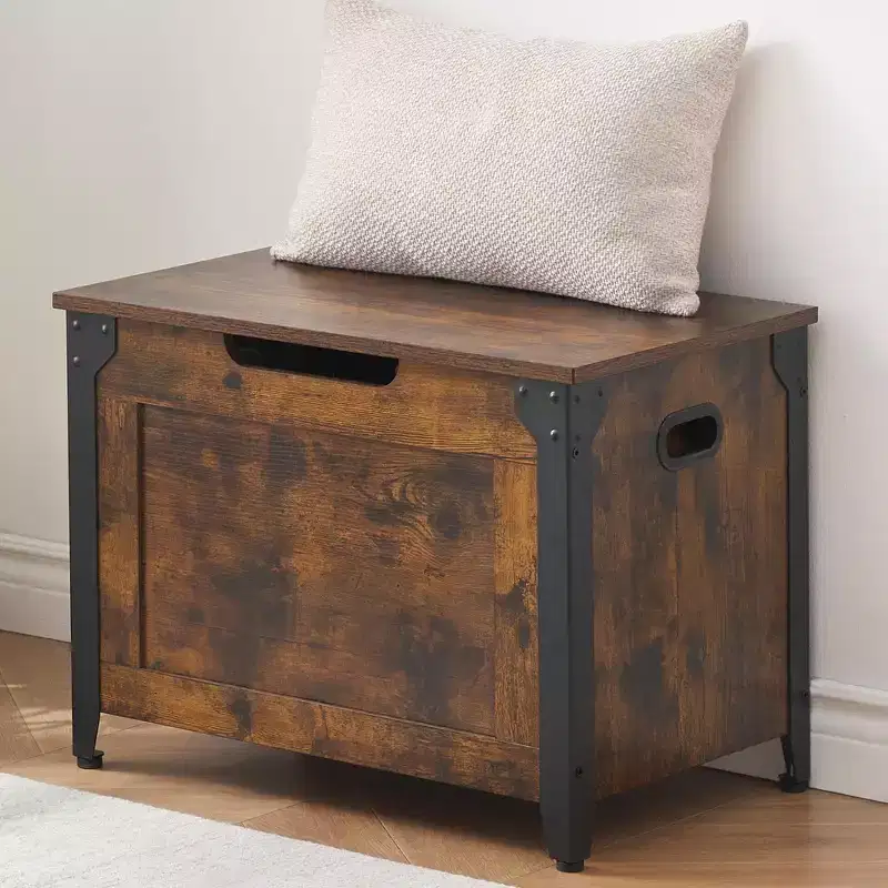 Wooden Storage Chest with Lift-Top Bench – Entryway & Living Room Organizer, Rustic Brown
