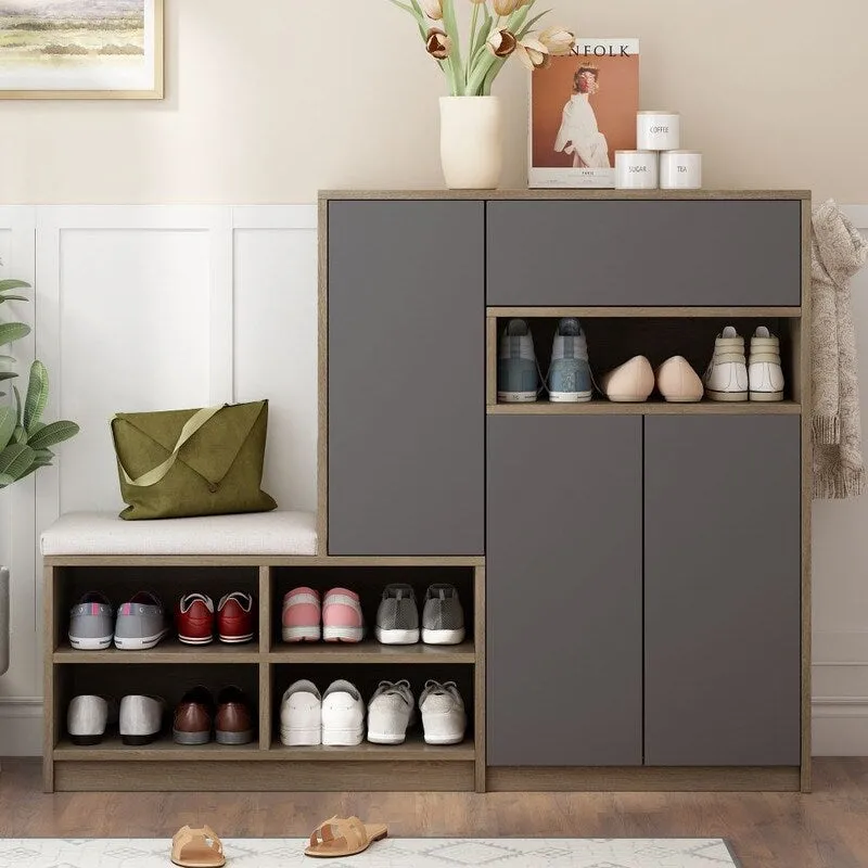 2-in-1 Multi-functional Shoe Rack with Adjustable Shelves,Shoe Storage Bench with Padded Seat
