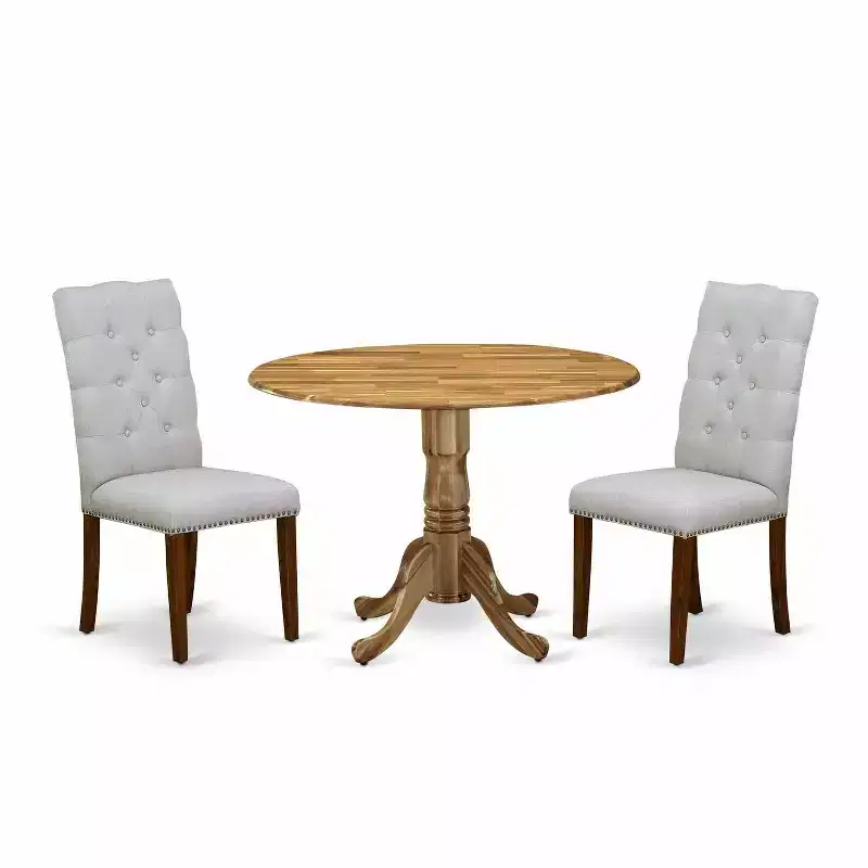 HomeStock 3-Pc Natural Oil Finish Solid Wood Top - Round Dining Room Set - Seats 4