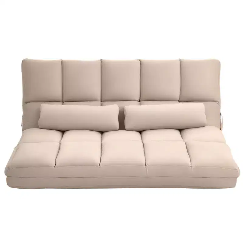 HOMCOM Convertible Floor Sofa Chair, Folding Couch Bed, Guest Chaise Lounge with 2 Pillows, Adjustable Backrest and Headrest