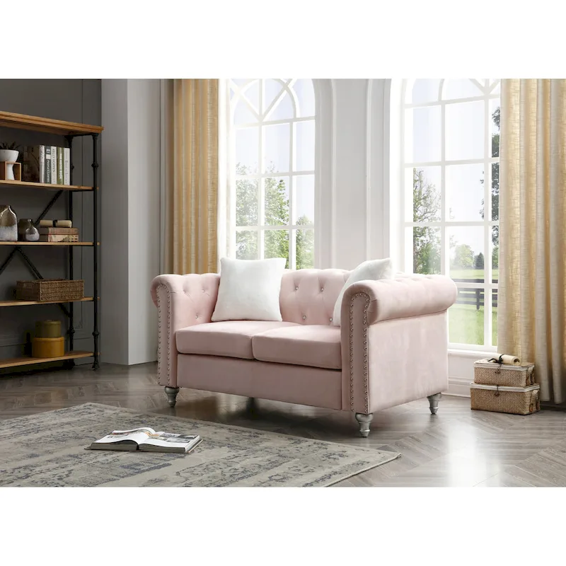 Raisa 60 in. Velvet 2-Seater Sofa With 2-Throw Pillow - 60L x 34W x 30H