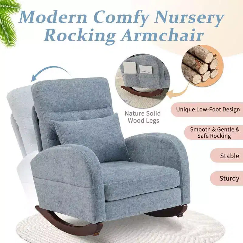 Karl Home Upholstered Blue Rocking Chair